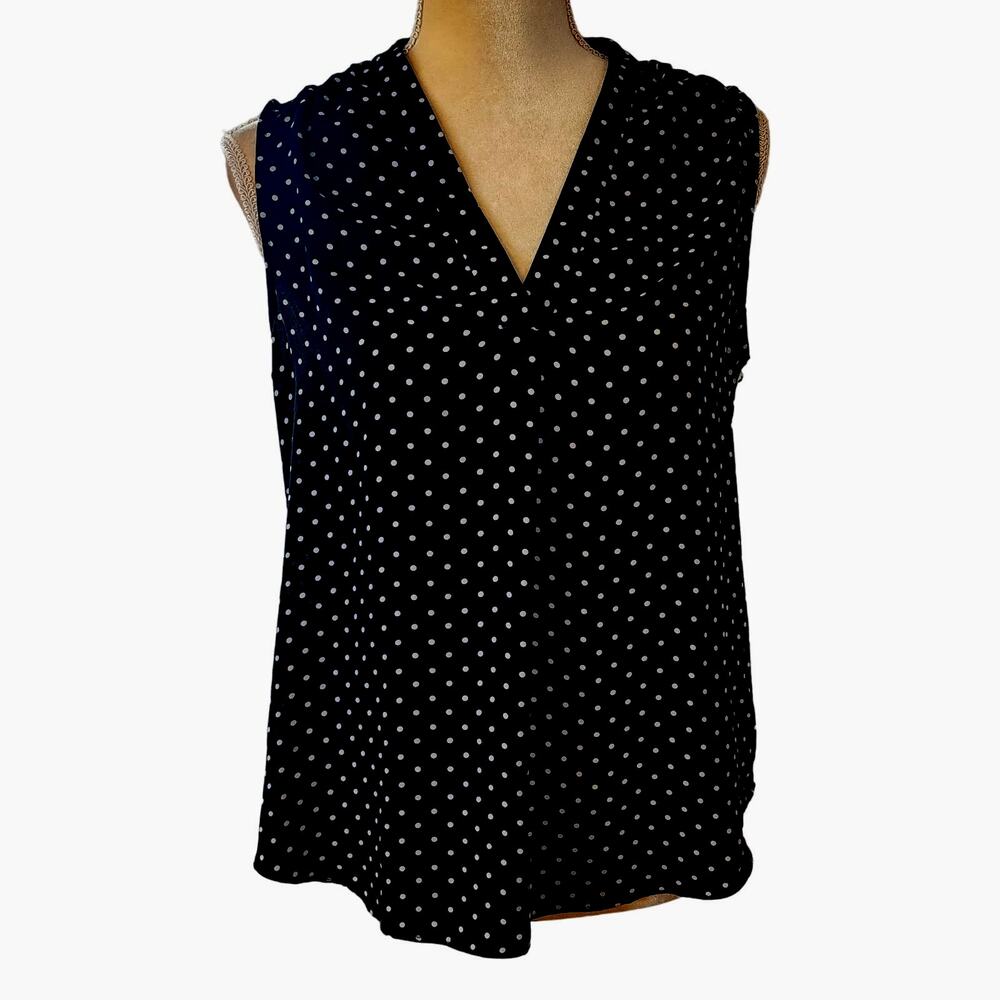 Vince Camuto Women's Sleeveless V-Neck Polka Dot Blouse Small